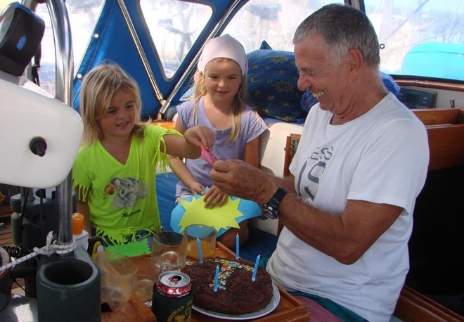 Birthdays have to be celebrated - Ted receiving present from Pippa and Justine from Mary Constance © BW Media